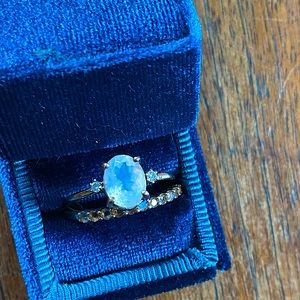 14kt solid rose gold wedding/ engagement ring set with moonstones and diamonds
